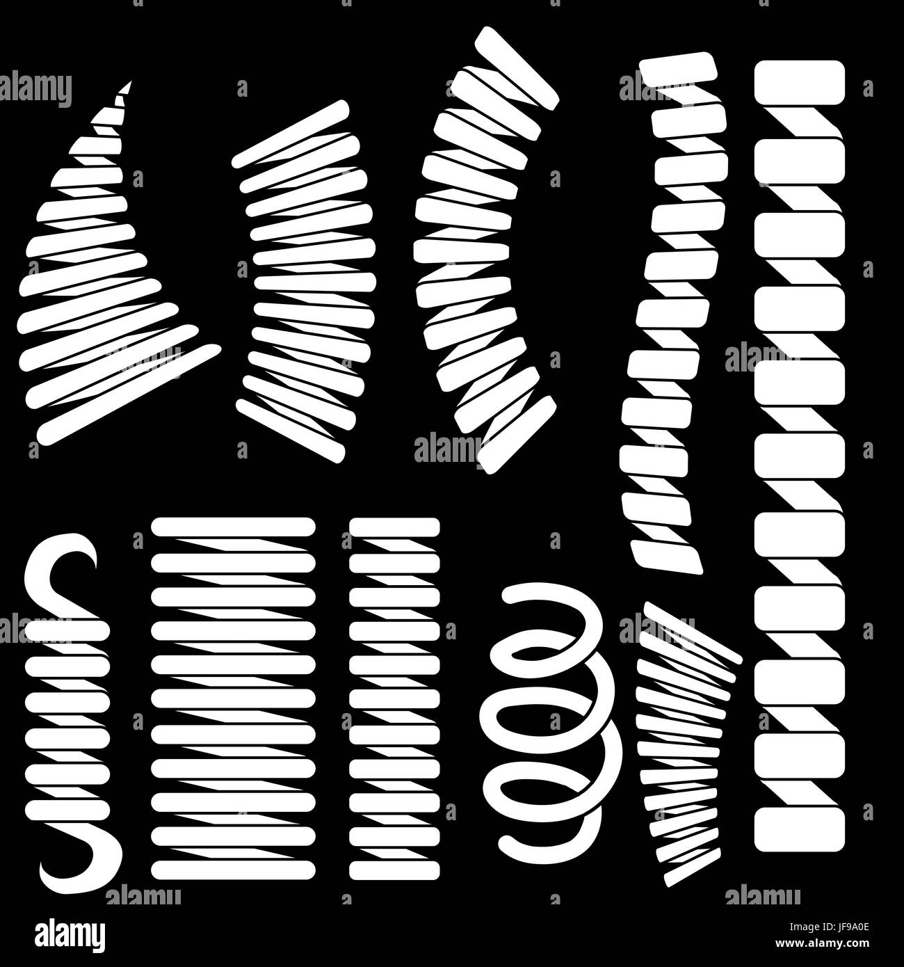 Set of Springs Silhouettes  Isolated on Black Background Stock Vector