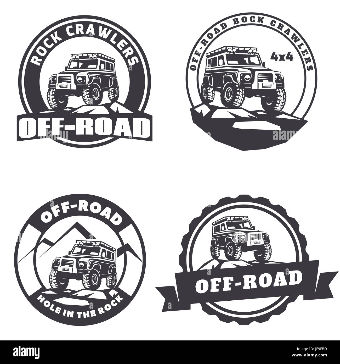 Set of off-road suv car round logo, emblems and badges. Stock Photo