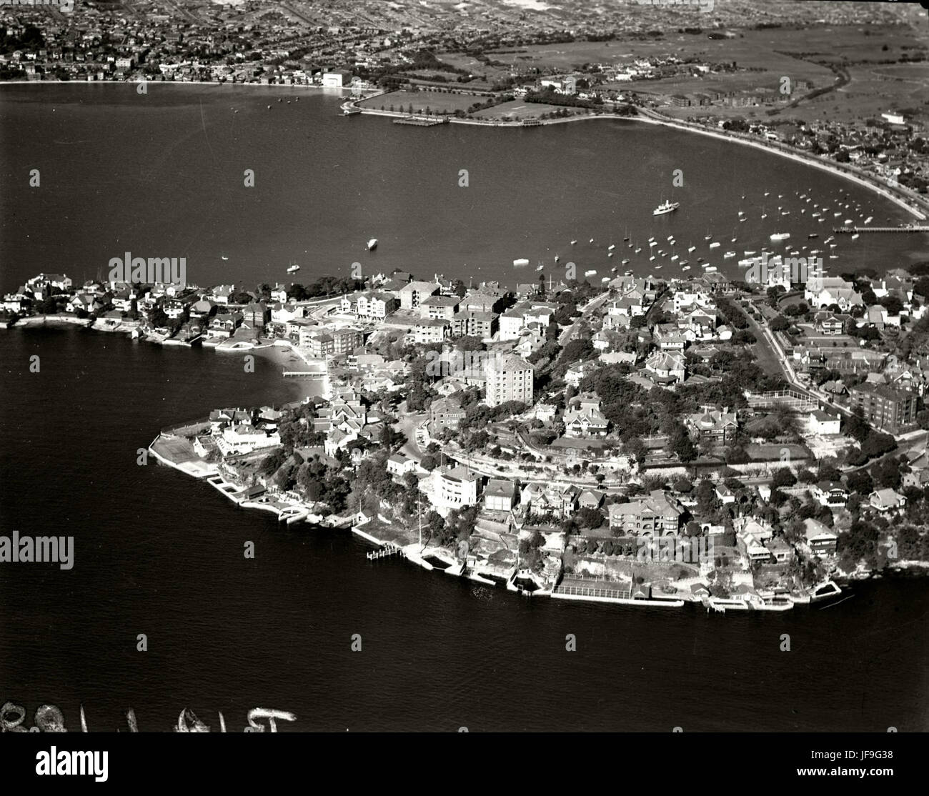 Aerial photograph of Point Piper and Rose Bay, Sydney, taken on August 2, 1937, as part of the Adastra Aerial Survey Collection. Stock Photo