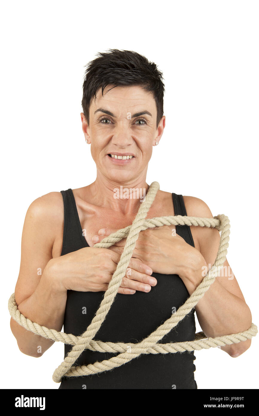 Woman tied up more sinister look middle Stock Photo