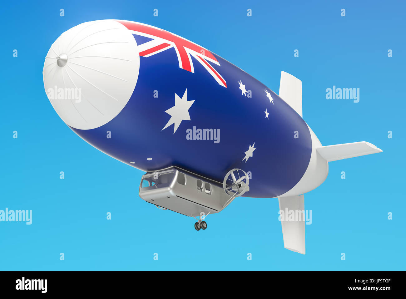 Airship or dirigible balloon with Australian flag, 3D rendering isolated on white background Stock Photo