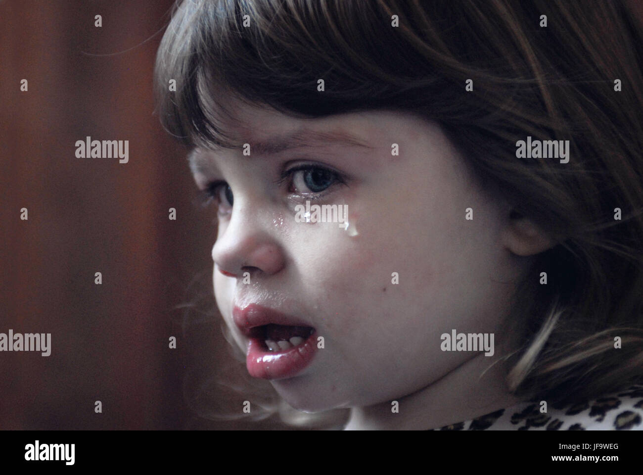 close up of toddler crying big tears Stock Photo