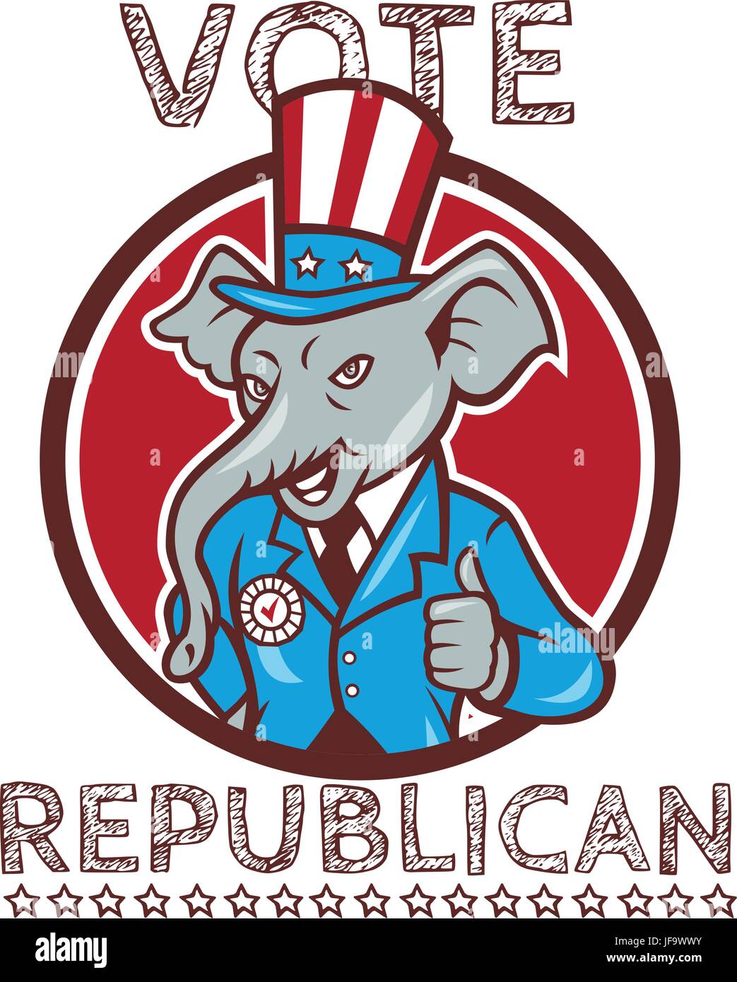 Vote Republican Elephant Mascot Thumbs Up Circle Cartoon Stock Vector