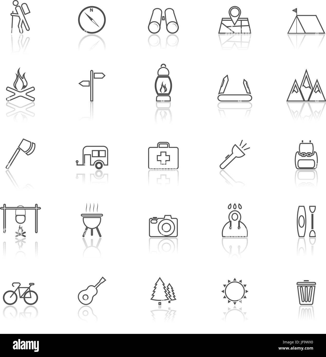 Trekking line icons with reflect on white background Stock Vector Image ...