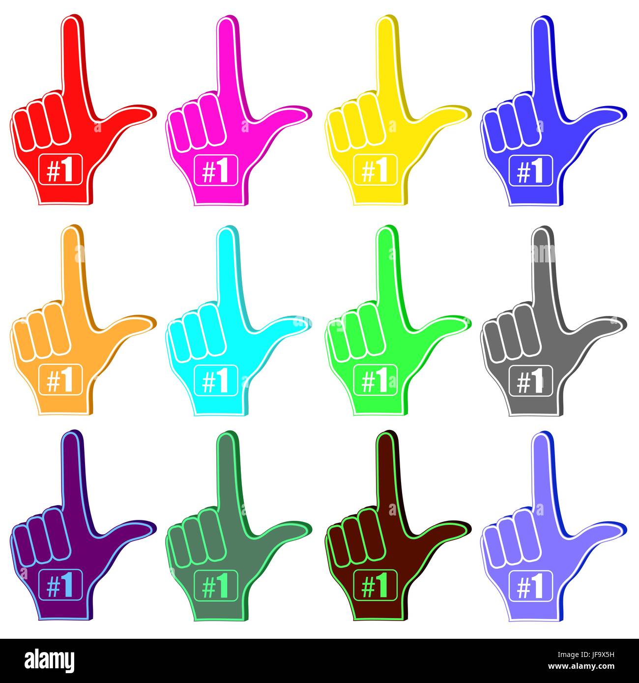 Foam Fingers Silhouettes Isolated on White Background Stock Vector