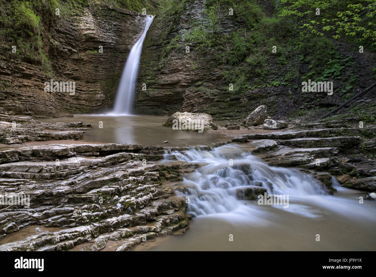 waterfalls on a mountain river Stock Photo - Alamy