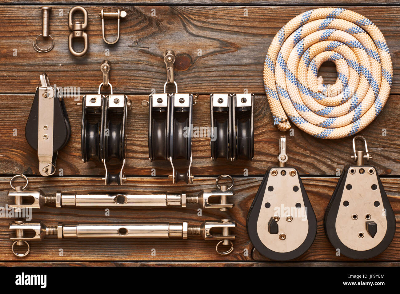 Sailing yacht rigging equipment Stock Photo Alamy