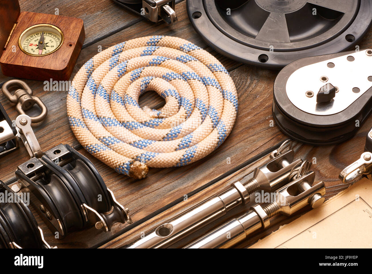 Sailing yacht rigging equipment Stock Photo Alamy