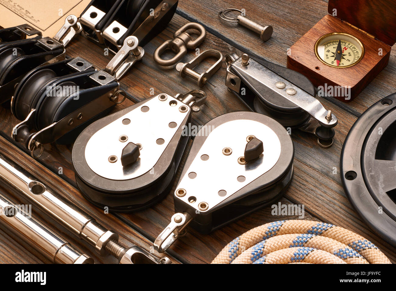 Sailing yacht rigging equipment Stock Photo Alamy