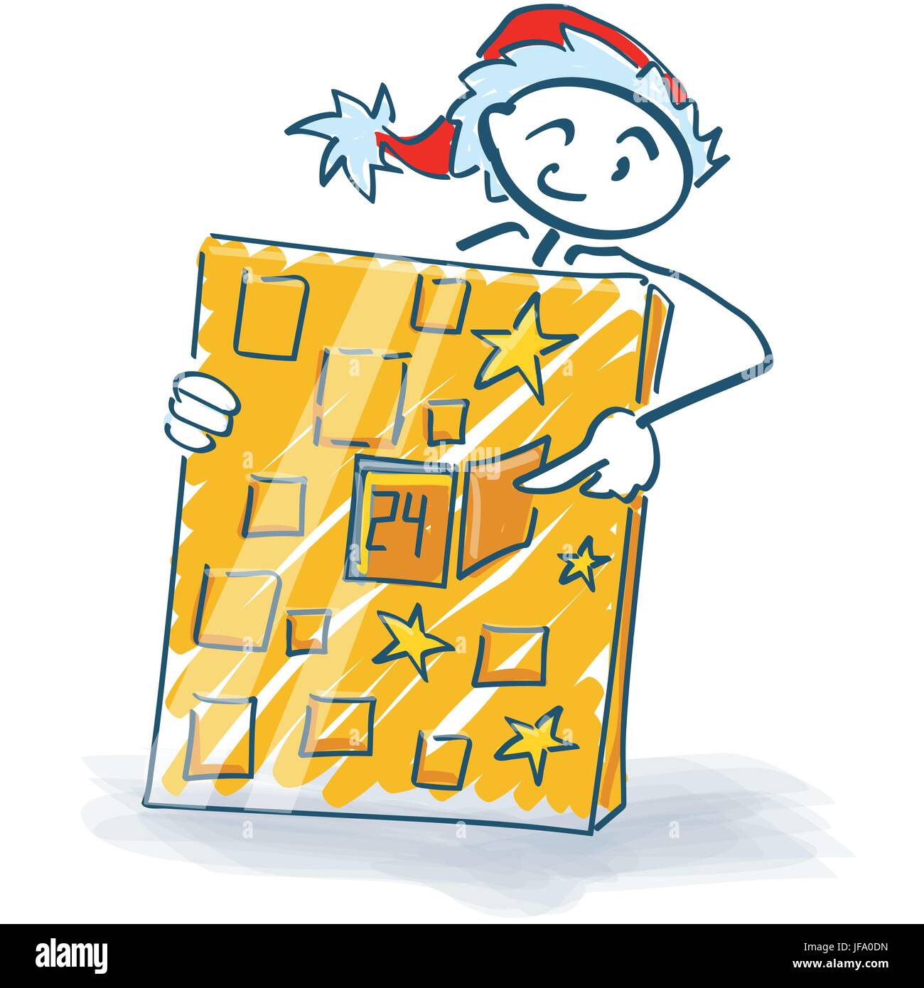 stick figures as santa claus and christmas calendar Stock Vector