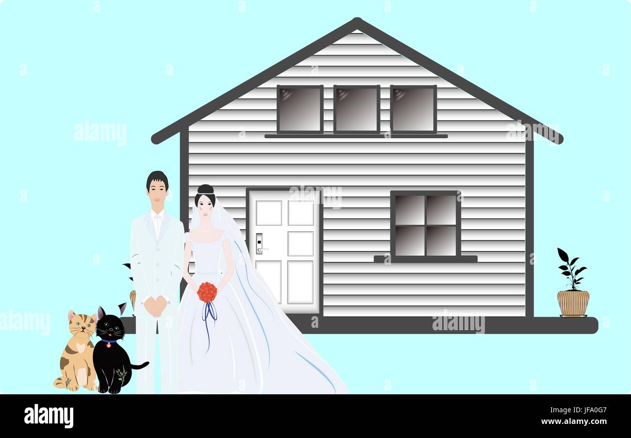 Happy couple with their new house Stock Vector