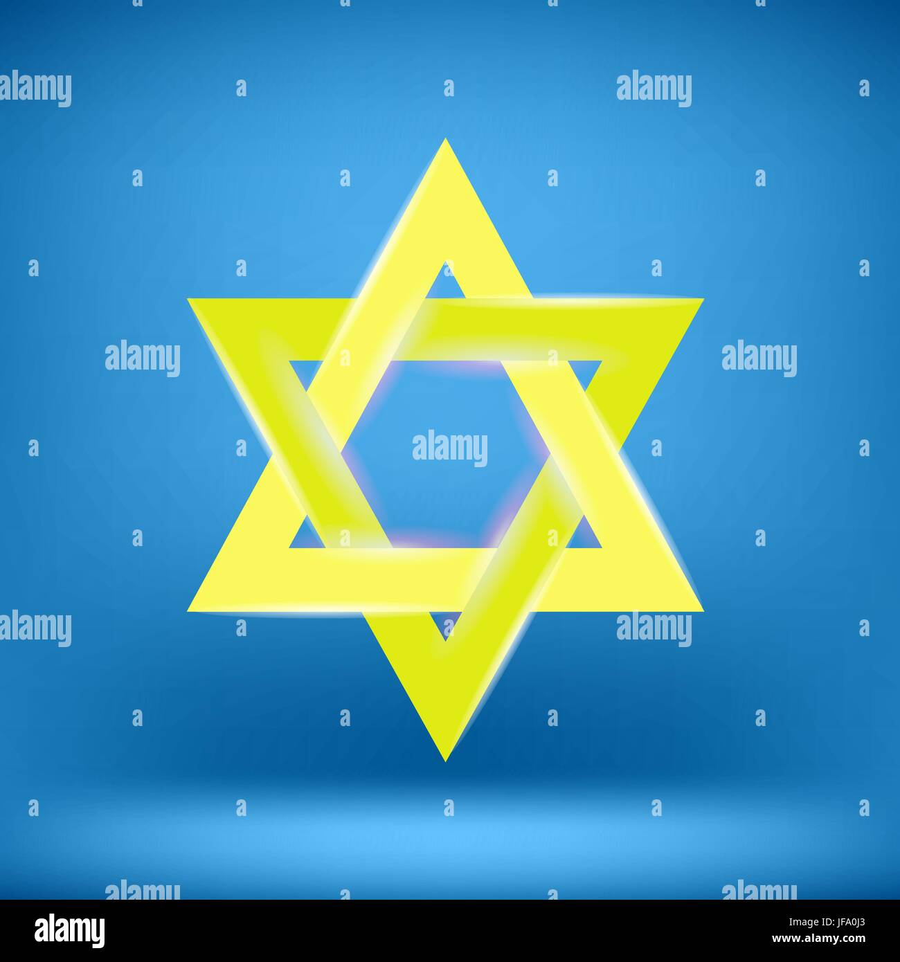 Yellow Star of David Isolated on Blue Background Stock Vector