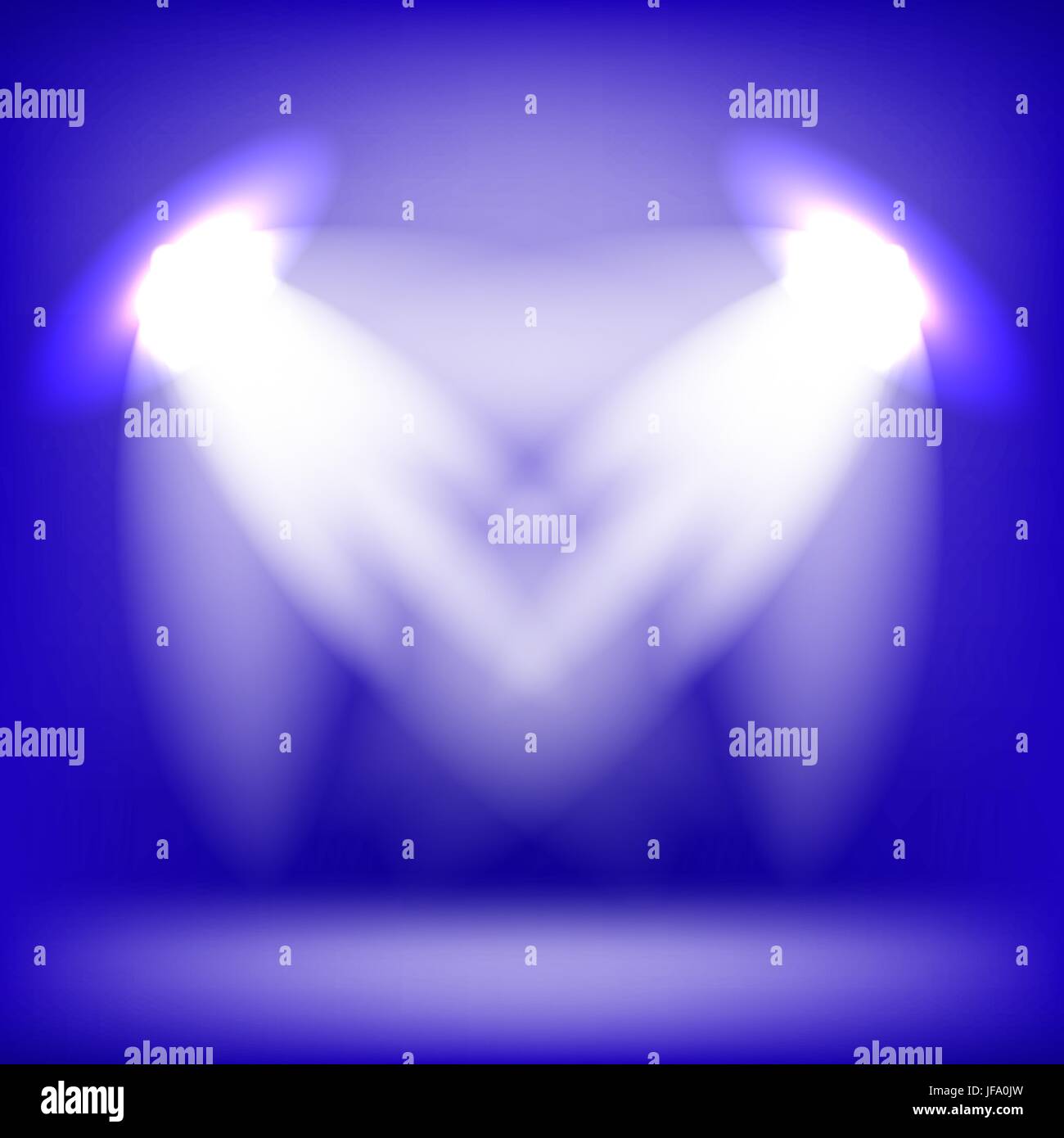 Two Spotlights Isolated on Blue Background. Stage Spotlight Background