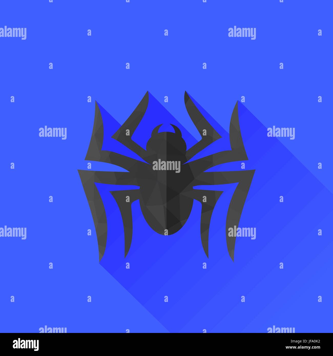 Spider Grey Silhouette Isolated on Blue Background. Long Shadow Stock Vector