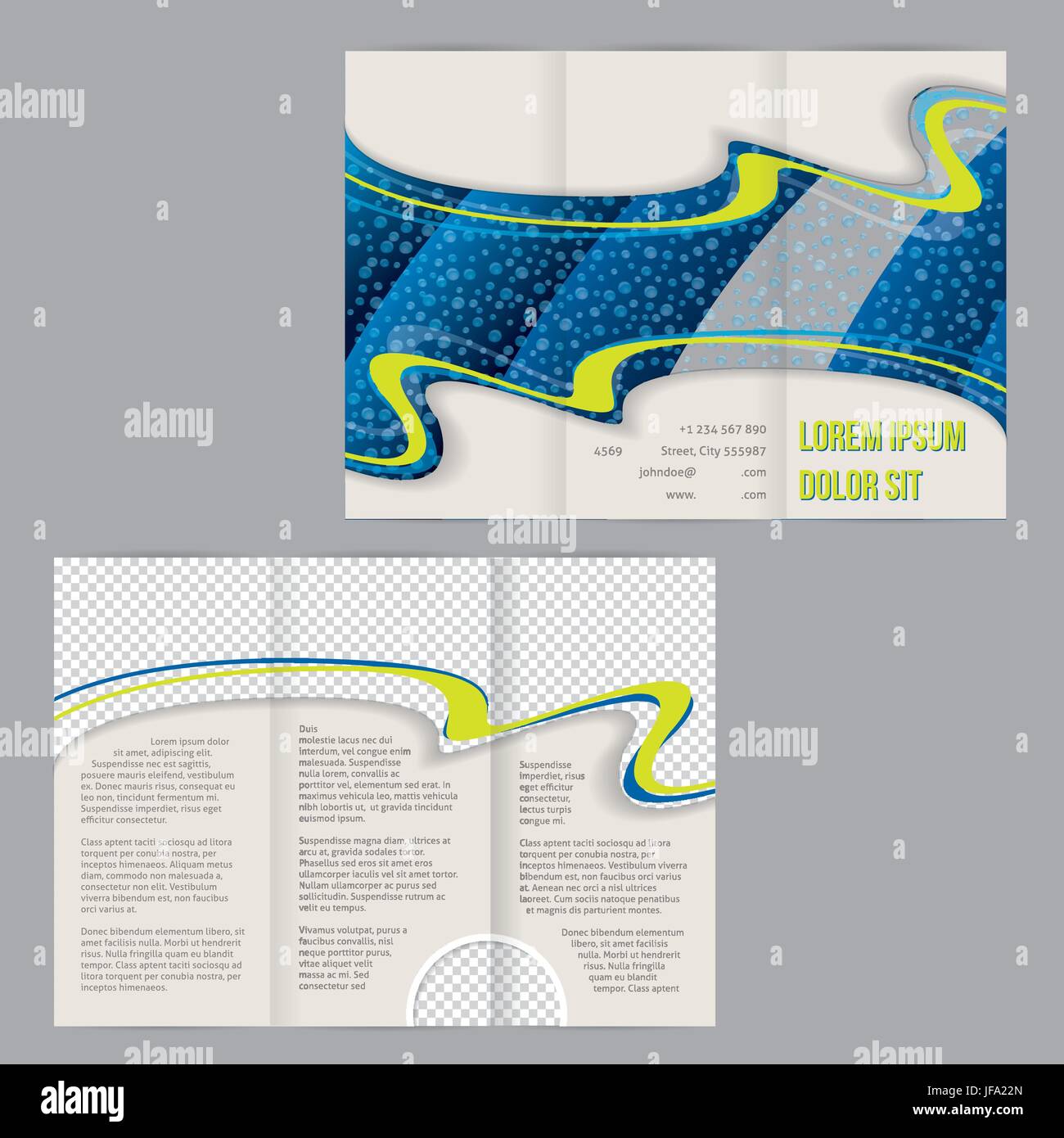 Tri-fold flyer brochure template with waterdrop image Stock Vector