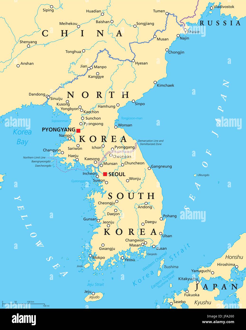 Korean Peninsula Political Map Stock Vector