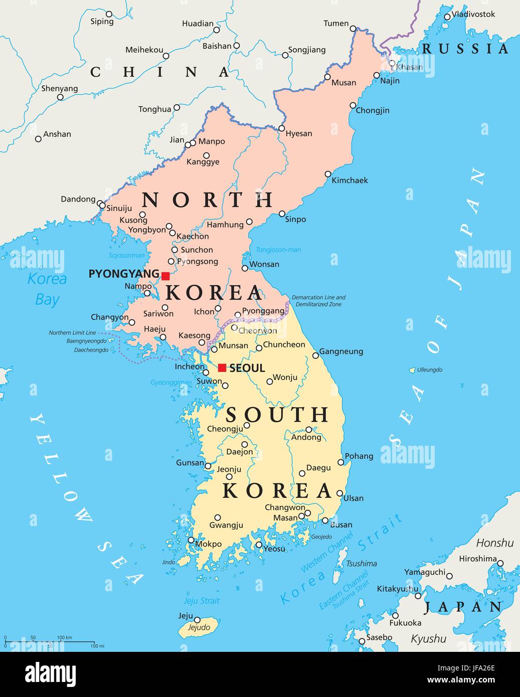 North Korea and South Korea Political Map Stock Vector