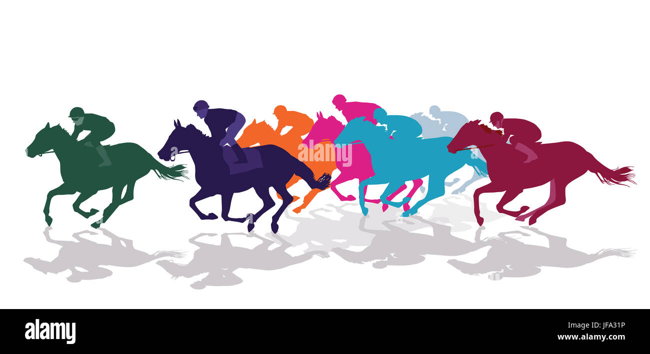 Jockeys with racing horses Stock Photo
