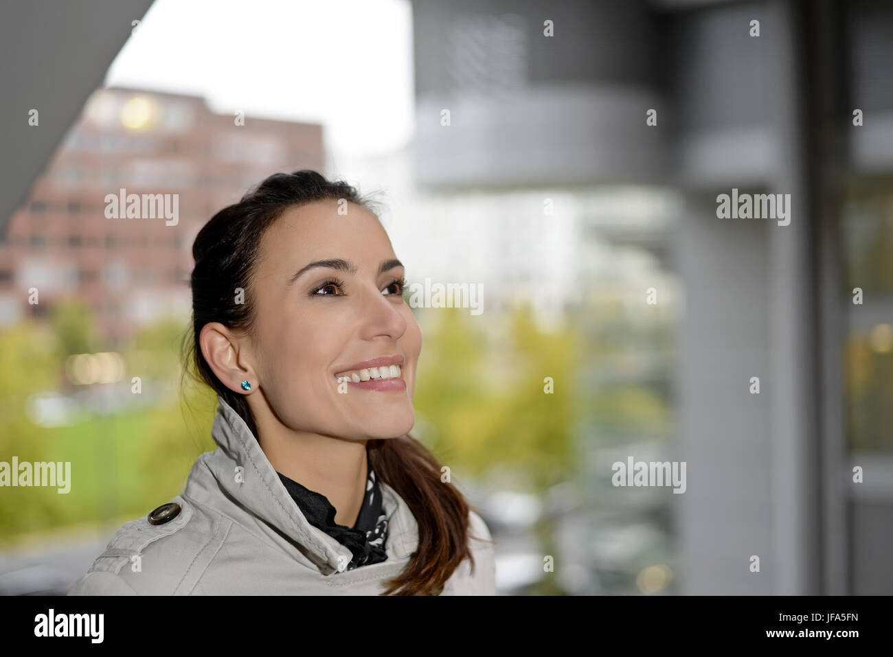 happy businesswoman in the city Stock Photo