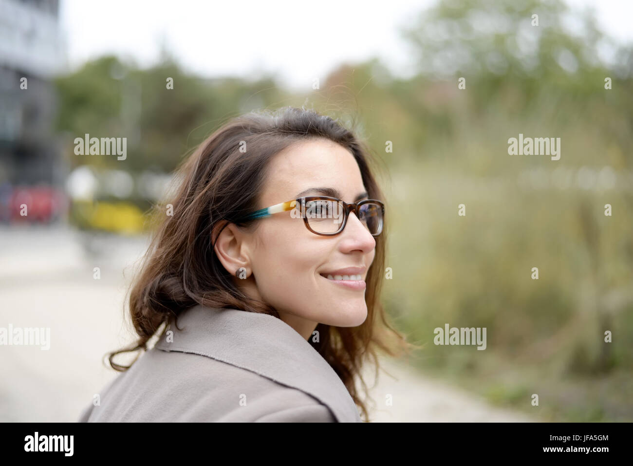happy businesswoman in the city Stock Photo