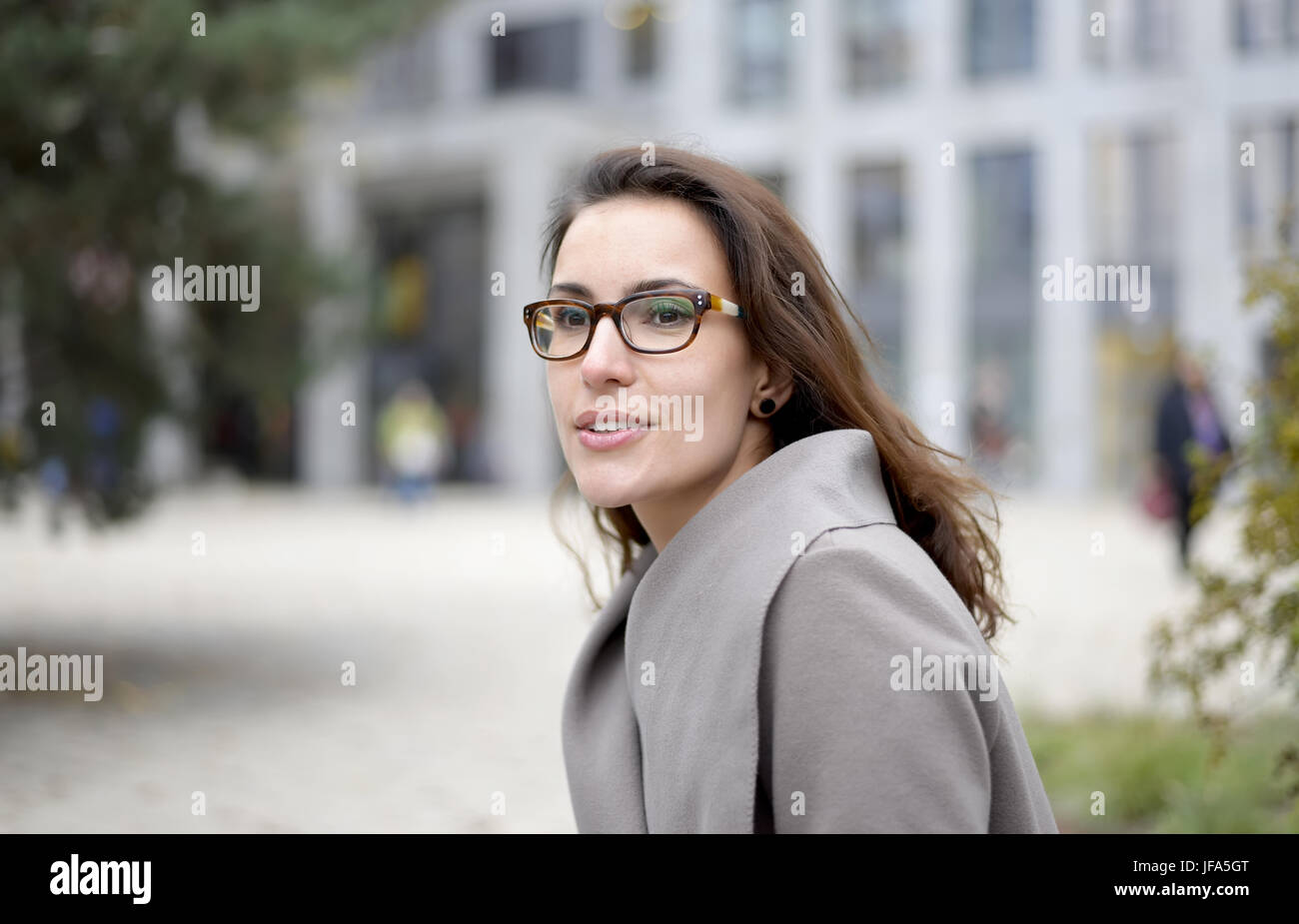 happy businesswoman in the city Stock Photo