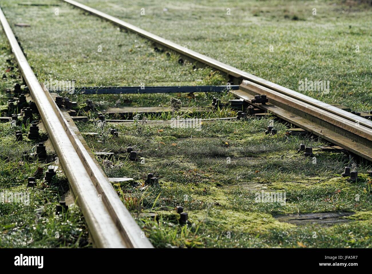 Railroad tracks in the port of Magdeburg Stock Photo