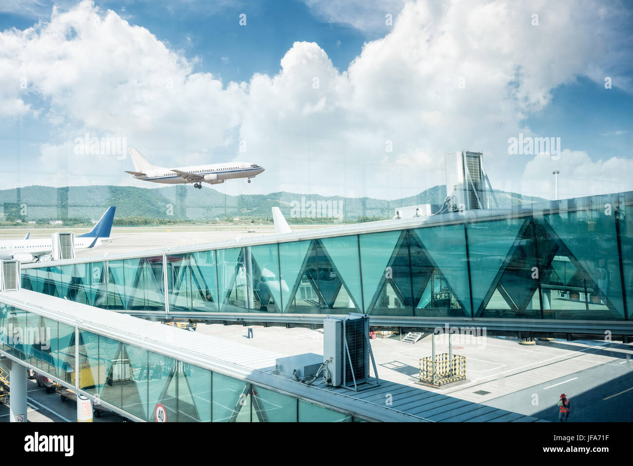 airport terminal window scene Stock Photo