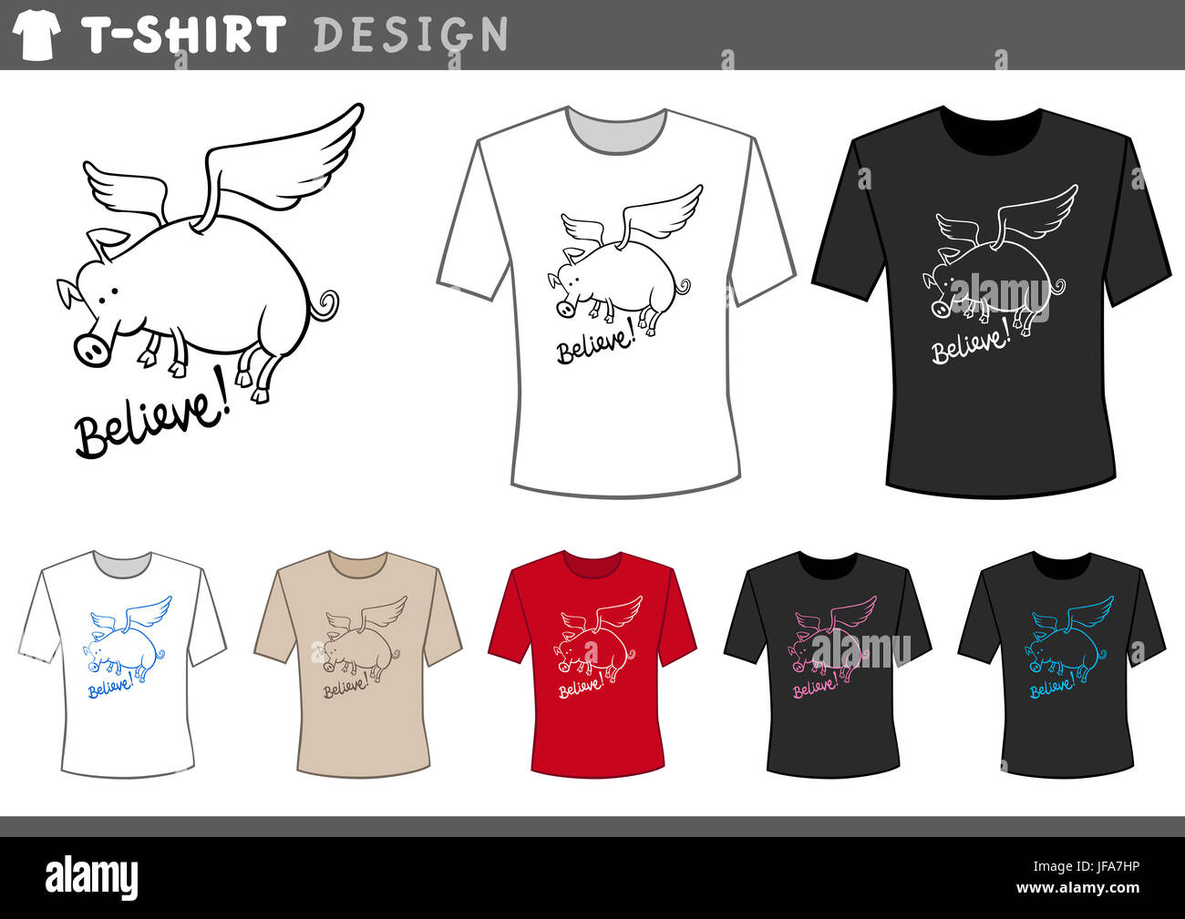 t shirt design with flying pig Stock Photo