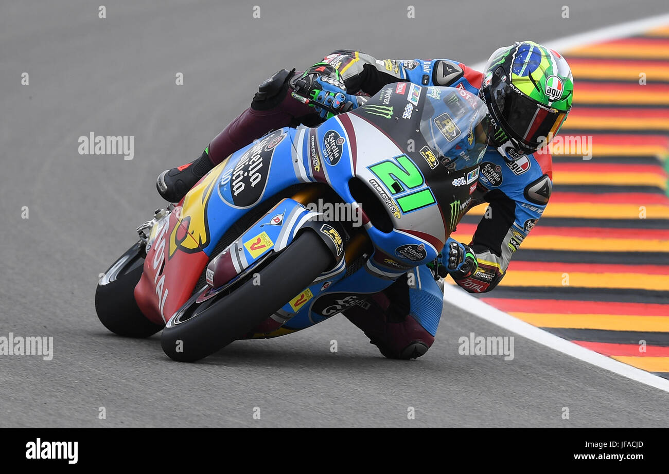 Hohenstein-Enstthal, Germany. 30th June, 2017. Italian Moto2 driver Franco  Morbidelli (EG 0.0 Marc VDS) in action during an open training session on  the Saxony Ring in Hohenstein-Enstthal, Germany, 30 June 2017. Photo:
