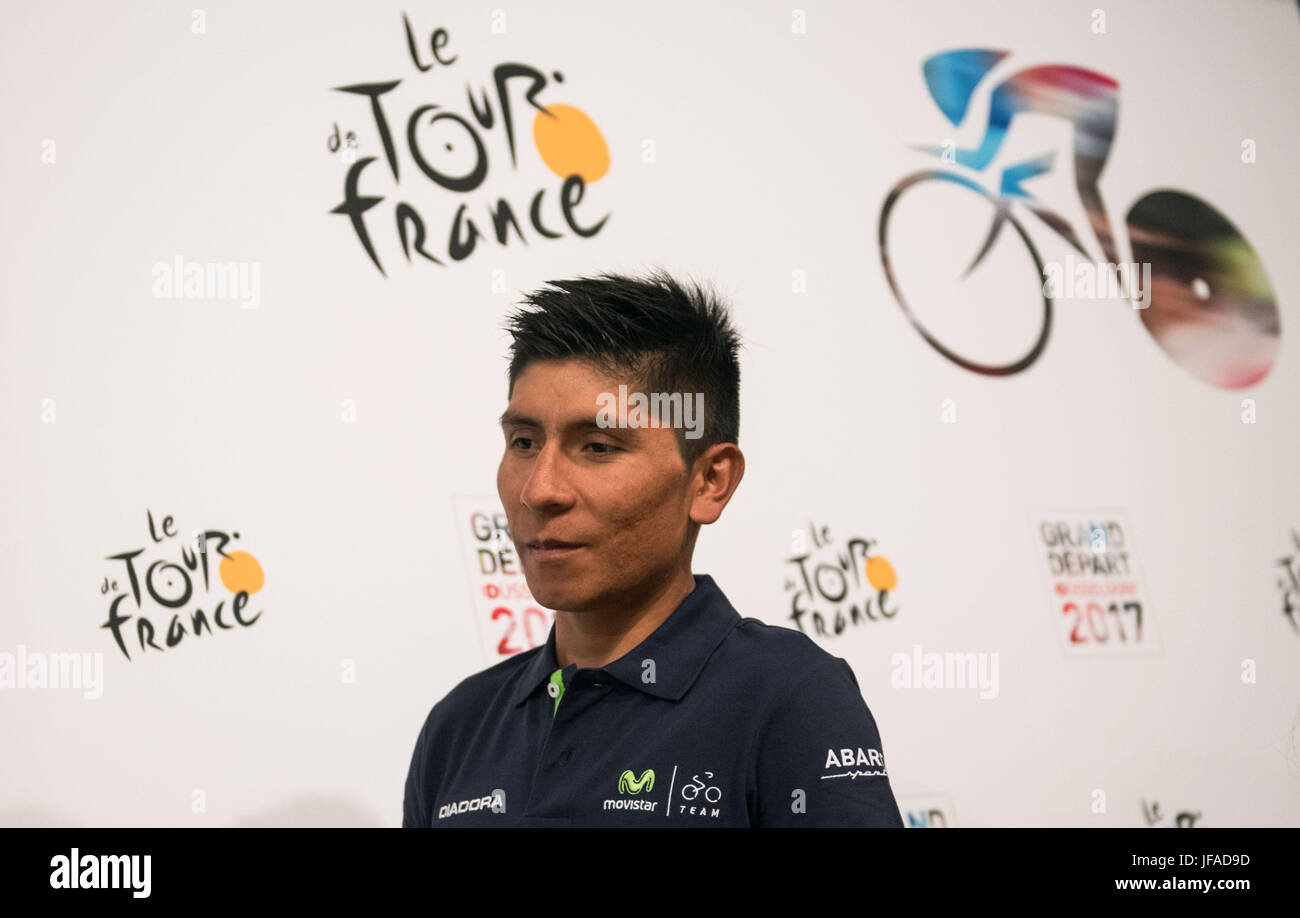 Duesseldorf, Germany. 30th June, 2017. Colombian racing cyclist Nairo Quintana at a Moviestar team press conference in Duesseldorf, Germany, 30 June 2017. Photo: Bernd Thissen/dpa/Alamy Live News Stock Photo