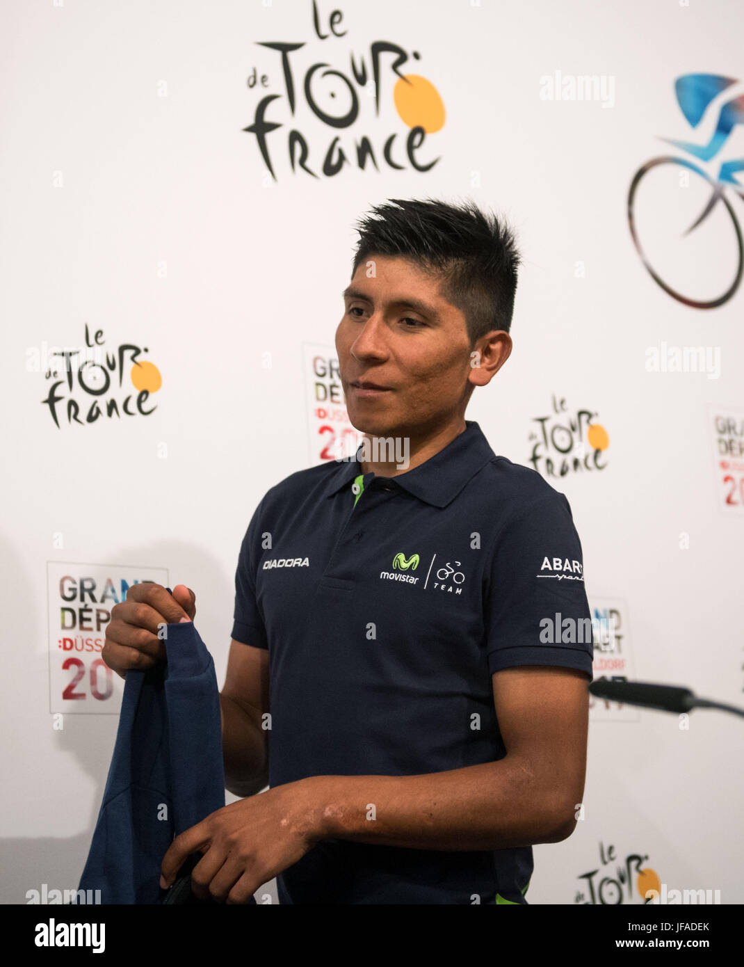 Duesseldorf, Germany. 30th June, 2017. Colombian racing cyclist Nairo Quintana at a Moviestar team press conference in Duesseldorf, Germany, 30 June 2017. Photo: Bernd Thissen/dpa/Alamy Live News Stock Photo