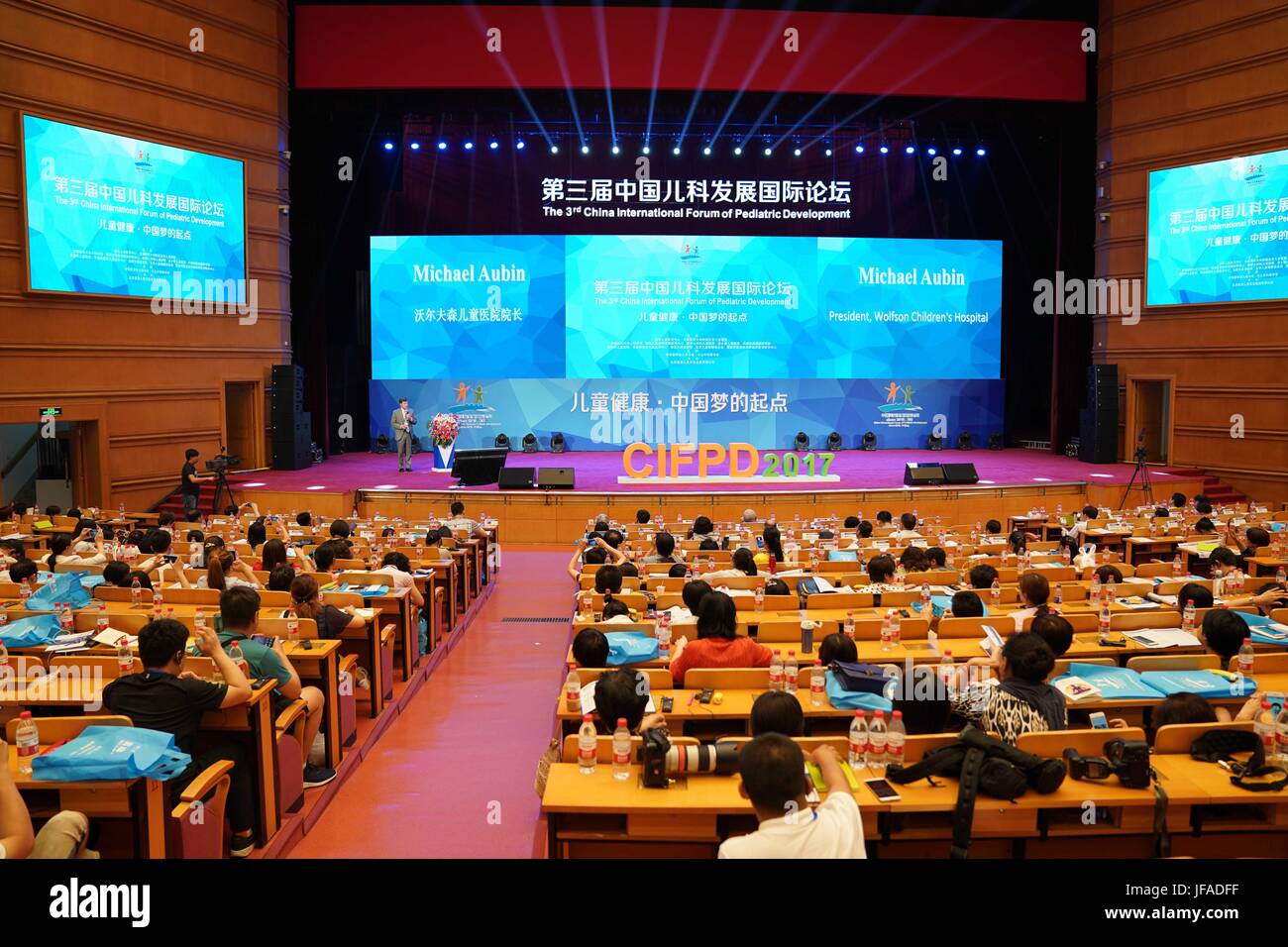 Beijing, China. 30th June, 2017. The 3rd China International Forum of Pediatric Development (CIFPD) opens in Beijing, capital of China, June 30, 2017. The every-two-year CIFPD, under the theme 'Children's Health, the Starting Point of the Chinese Dream', is devoted to advancing international pediatric development, exchanges and collaborations. This year's CIFPD lasts from June 30 to July 2. Credit: Zhang Yuwei/Xinhua/Alamy Live News Stock Photo