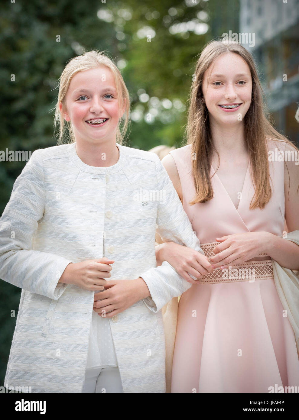 Princess Louise and Princess Laetitia Maria of Belgium attend the 80th  birthday celebration of Queen Paola in Waterloo, Belgium, 29 June 2017.  Photo: Patrick van Katwijk NETHERLANDS OUT, POINT DE VUE OUT -