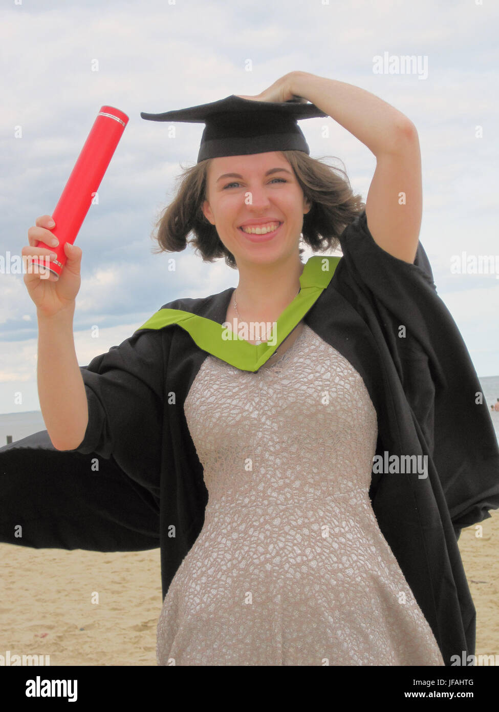 Bournemouth, UK. 30th June, 2017. Student Sophie, 22, celebrated her birthday on Thursday and graduated with a first class honours degree on Friday. What a week ! Credit: stuart fretwell/Alamy Live News Stock Photo