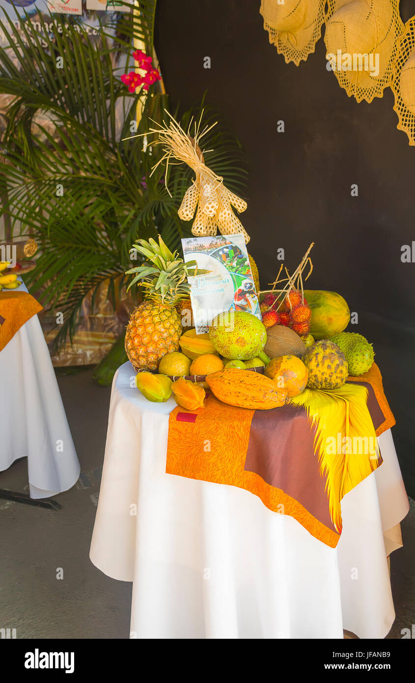 Antananarivo, Madagascar June 16, 2017 Exhibition of fresh fruits