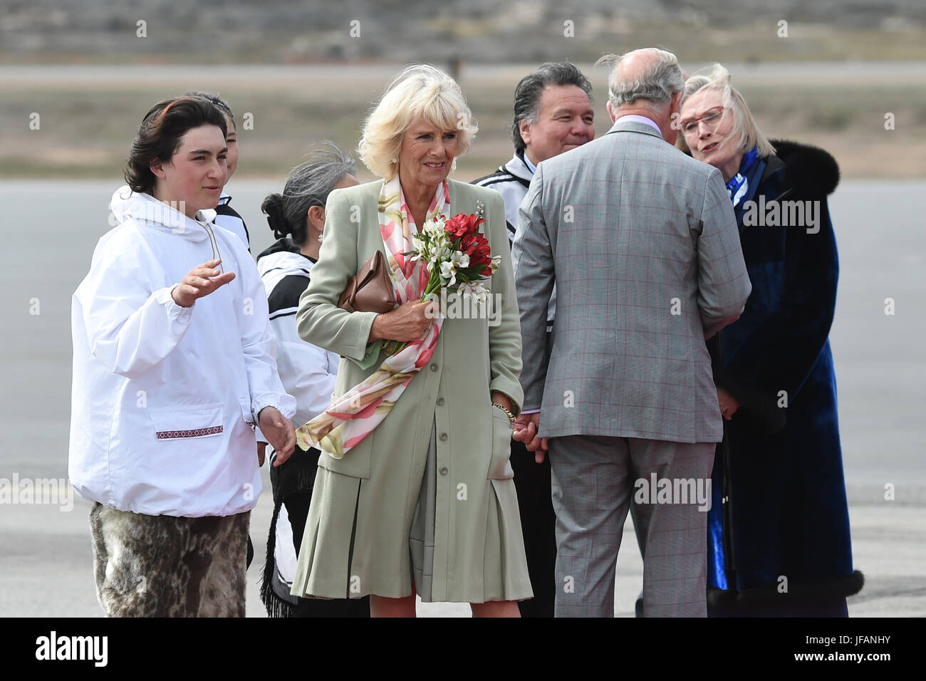The Prince of Wales and the Duchess of Cornwall arrive at Iqaluit, the capital city of the Canadian territory of Nunavut, at the start of their visit to Canada. Stock Photo