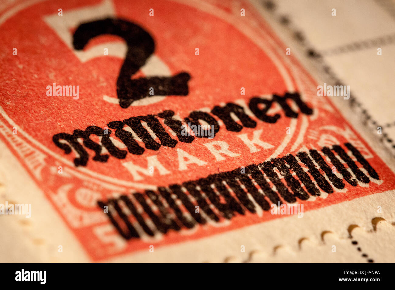 Postage Stamp Inflation - Overprinted 2 Million Mark postage stamp from pre-war Germany from a time when inflation was rampant Stock Photo