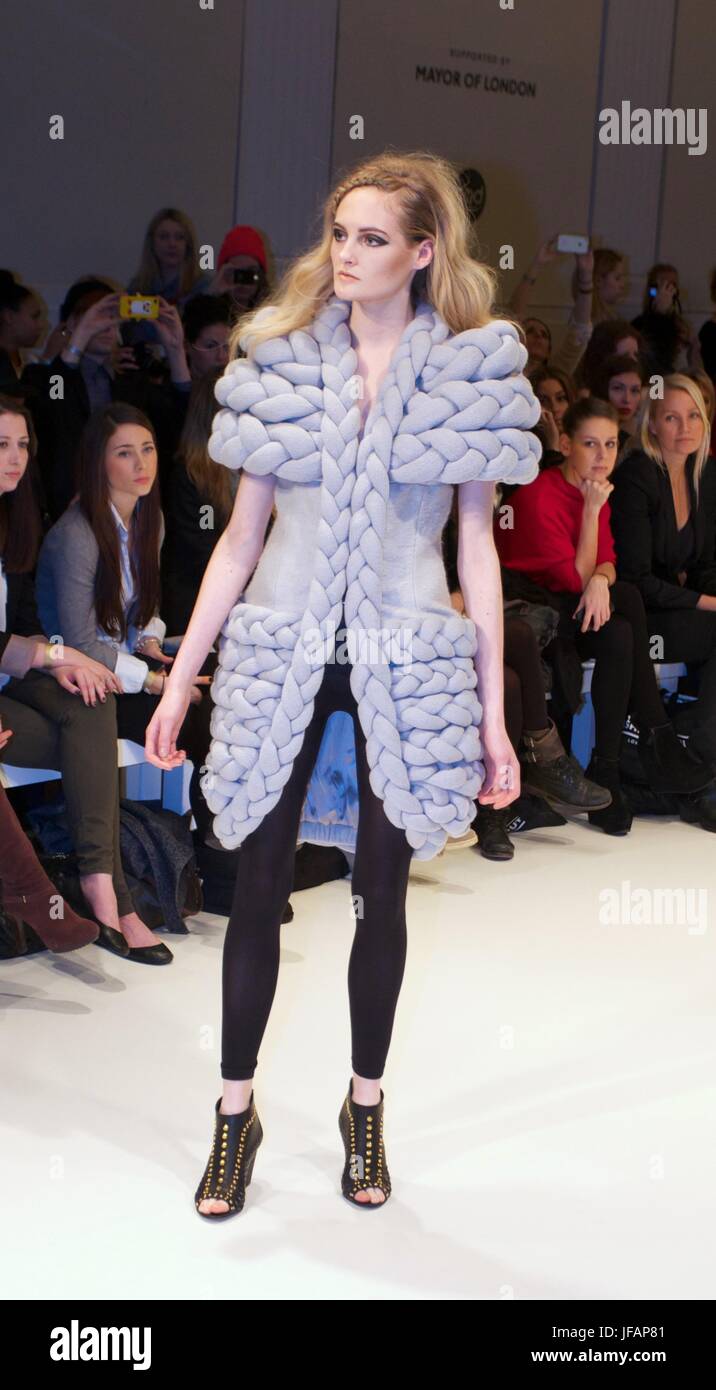 Model at a London Fashion Week show for designer Rohmir 2013 Stock Photo
