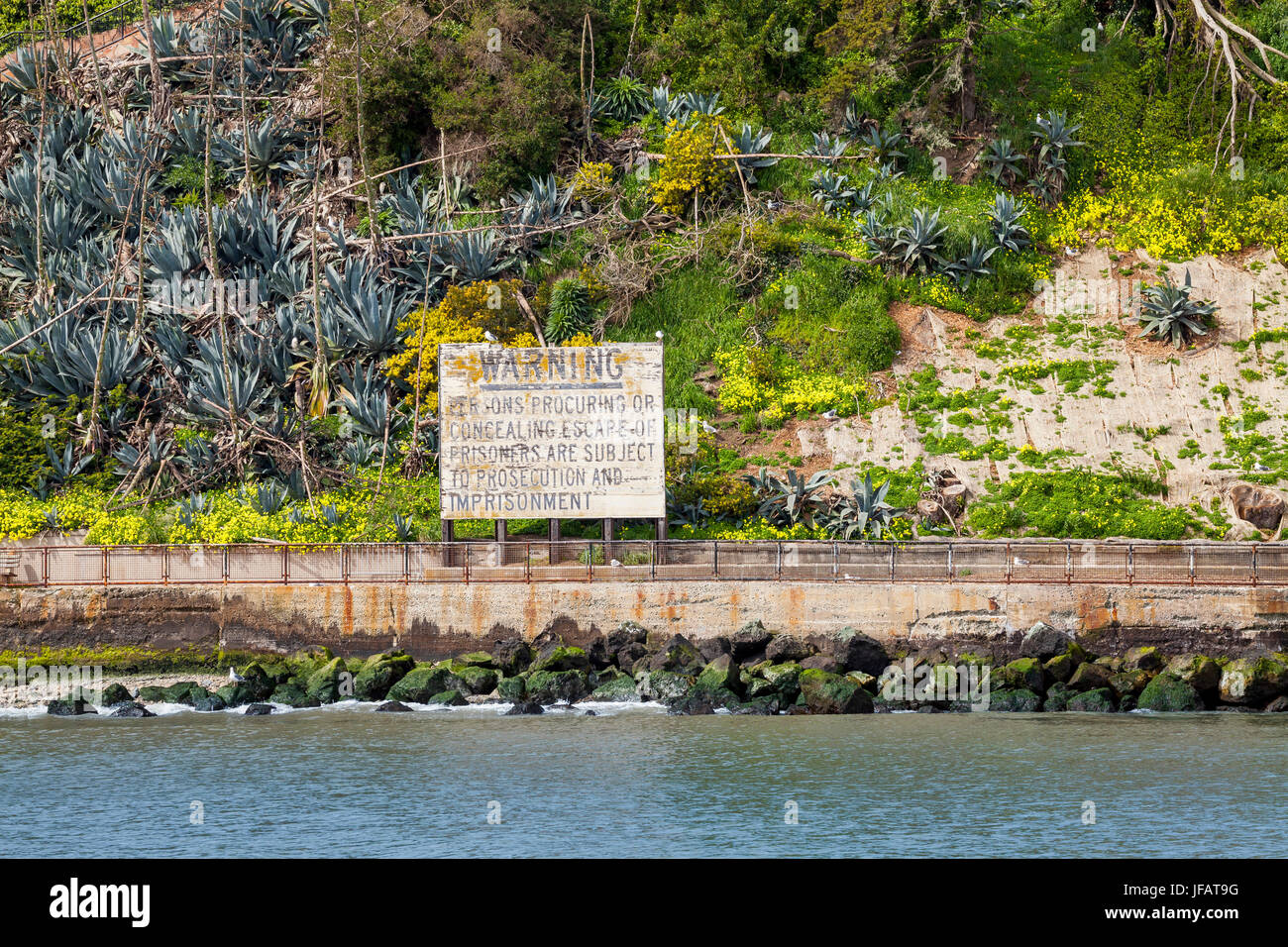 Warning sign outside Alcatraz penitentiary, San Francisco, California, USA Stock Photo