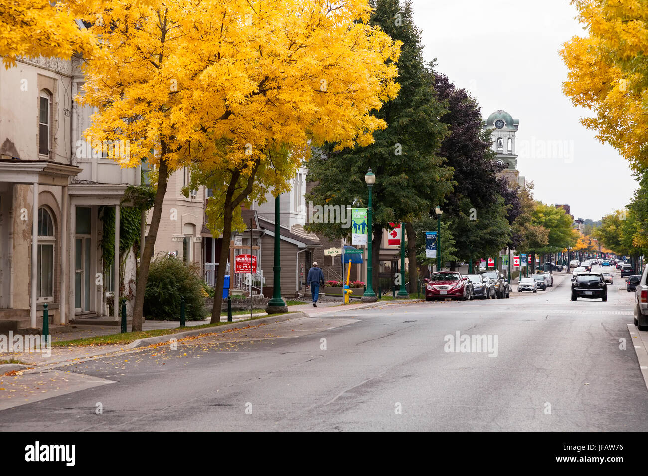 Looking down King Street during autumn in downtown Brockville, Ontario, Canada. Stock Photo