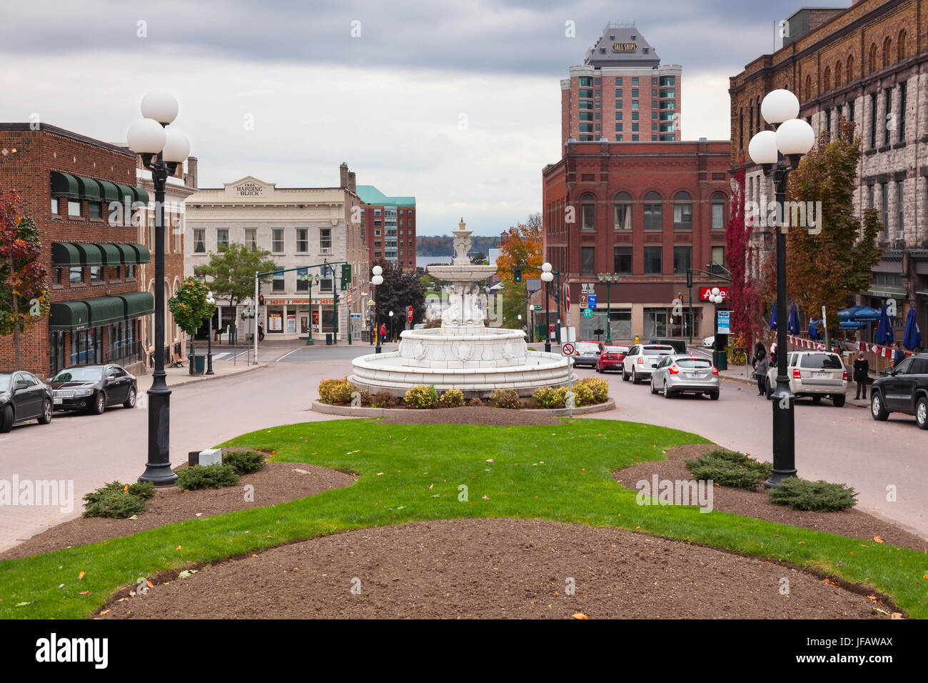 Looking down Court House Avenue towards the Saint Lawrence River in downtown Brockville, Ontario, Canada. Stock Photo