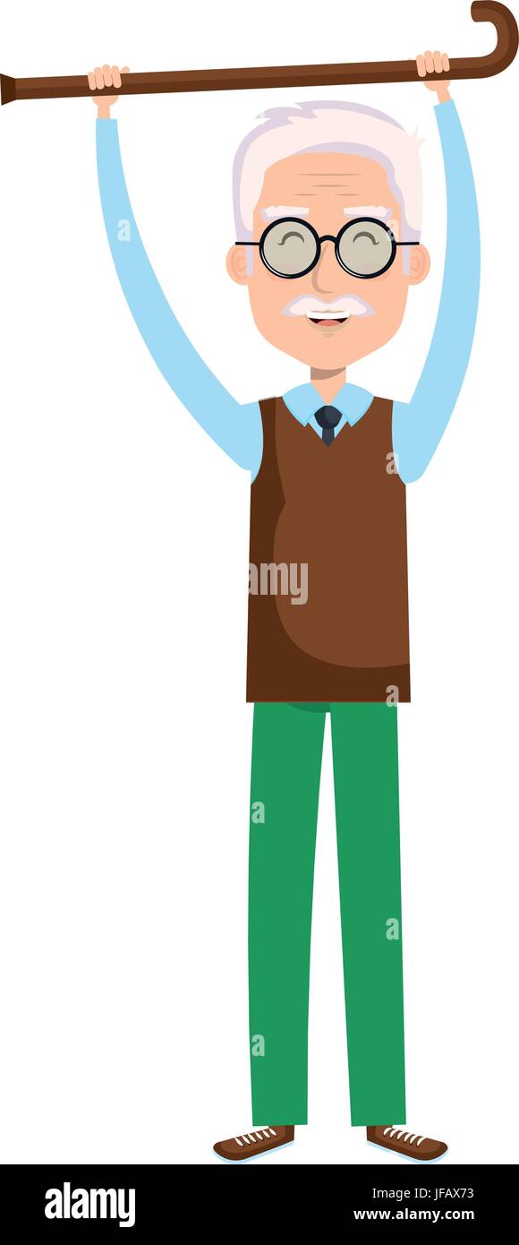 cute grandfather with cane avatar character vector illustration design ...