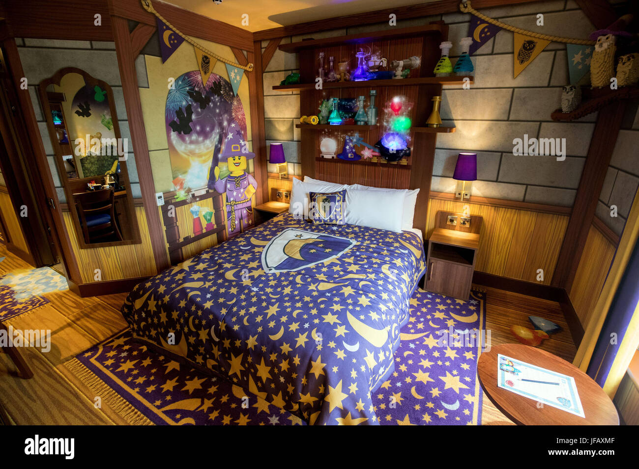 A general view of one of the bedrooms in the new LEGOLAND Castle Hotel which opens to the public at LEGOLAND Windsor Resort in Berkshire on July 1 Stock Photo Alamy