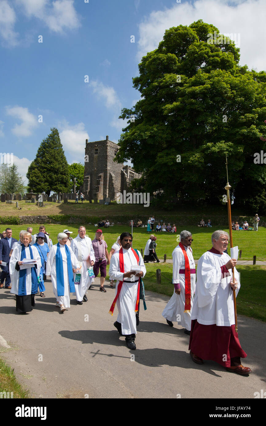 Tissington Well Dressing, procession - blessing ceremony, Derbyshire Stock Photo