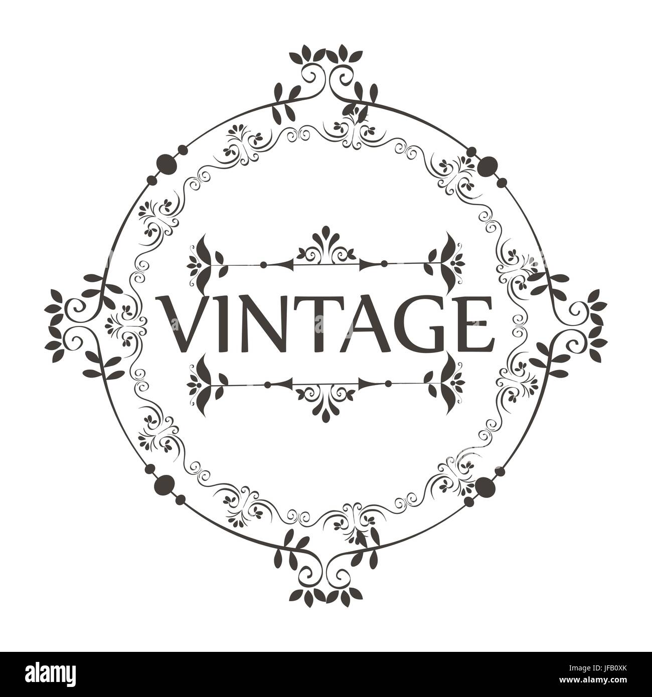 Vintage sign with ornamental borders and round frame over white ...