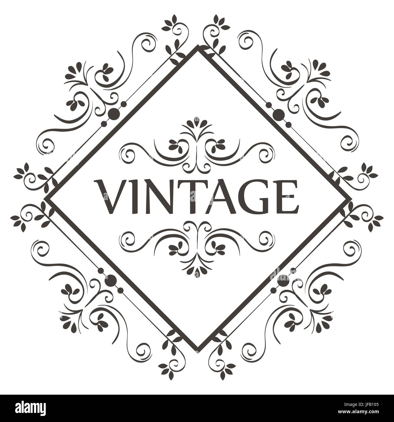 Vintage sign with ornamental borders and diamond shaped frame over ...
