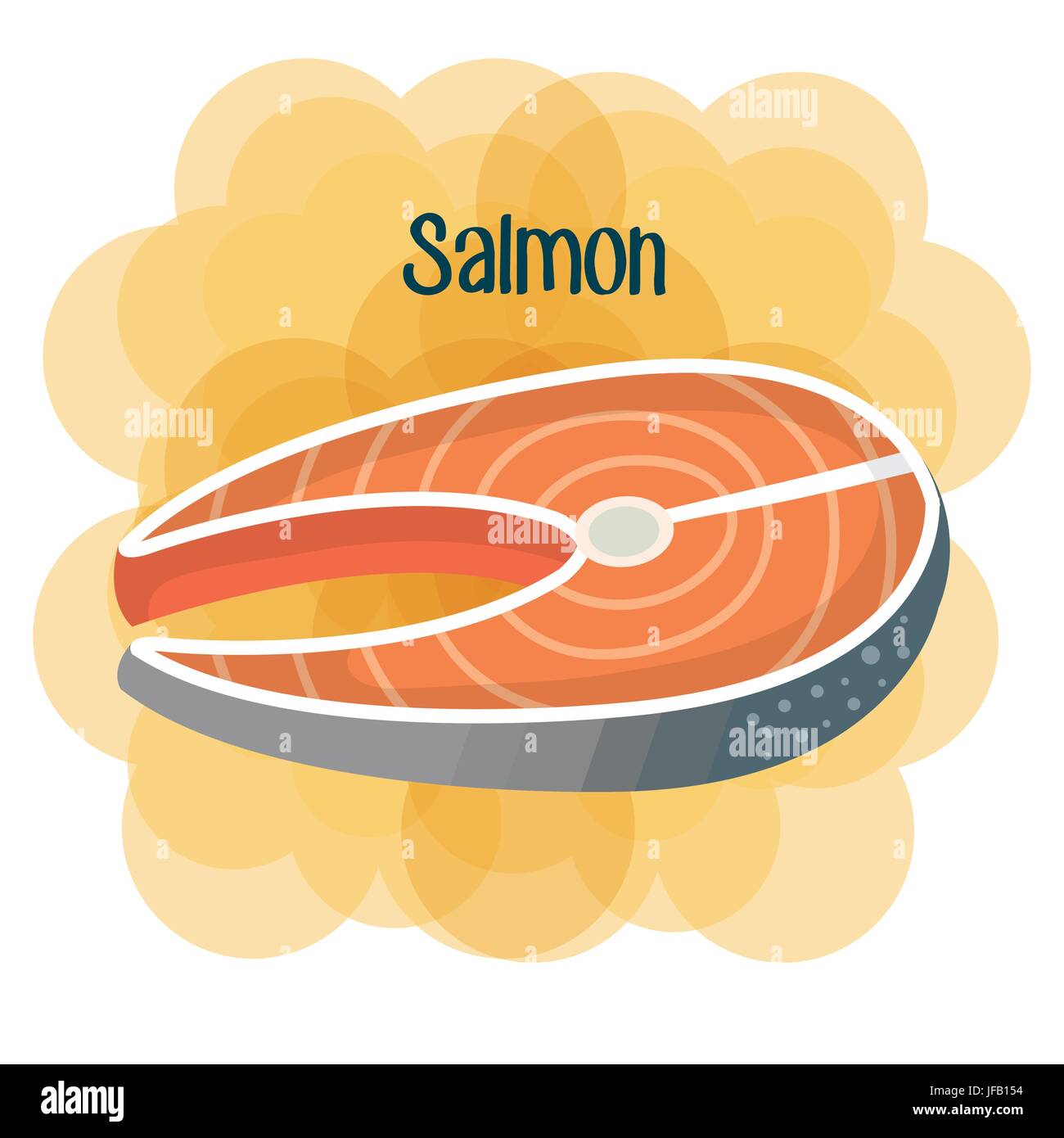 Salmon steak over white and yellow background vector illustration Stock ...