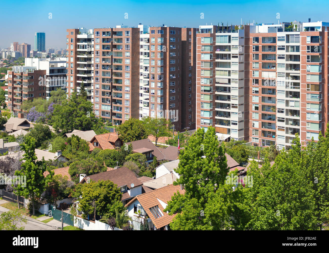 Balcony view to the neighborhood in Las Condes commune in Santiago, Chile Stock Photo