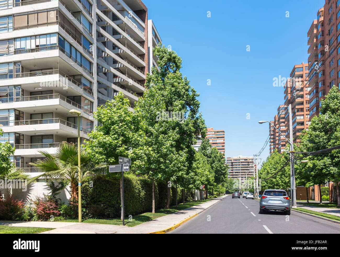 Typical street in Las Condes commune in Santiago, Chile Stock Photo