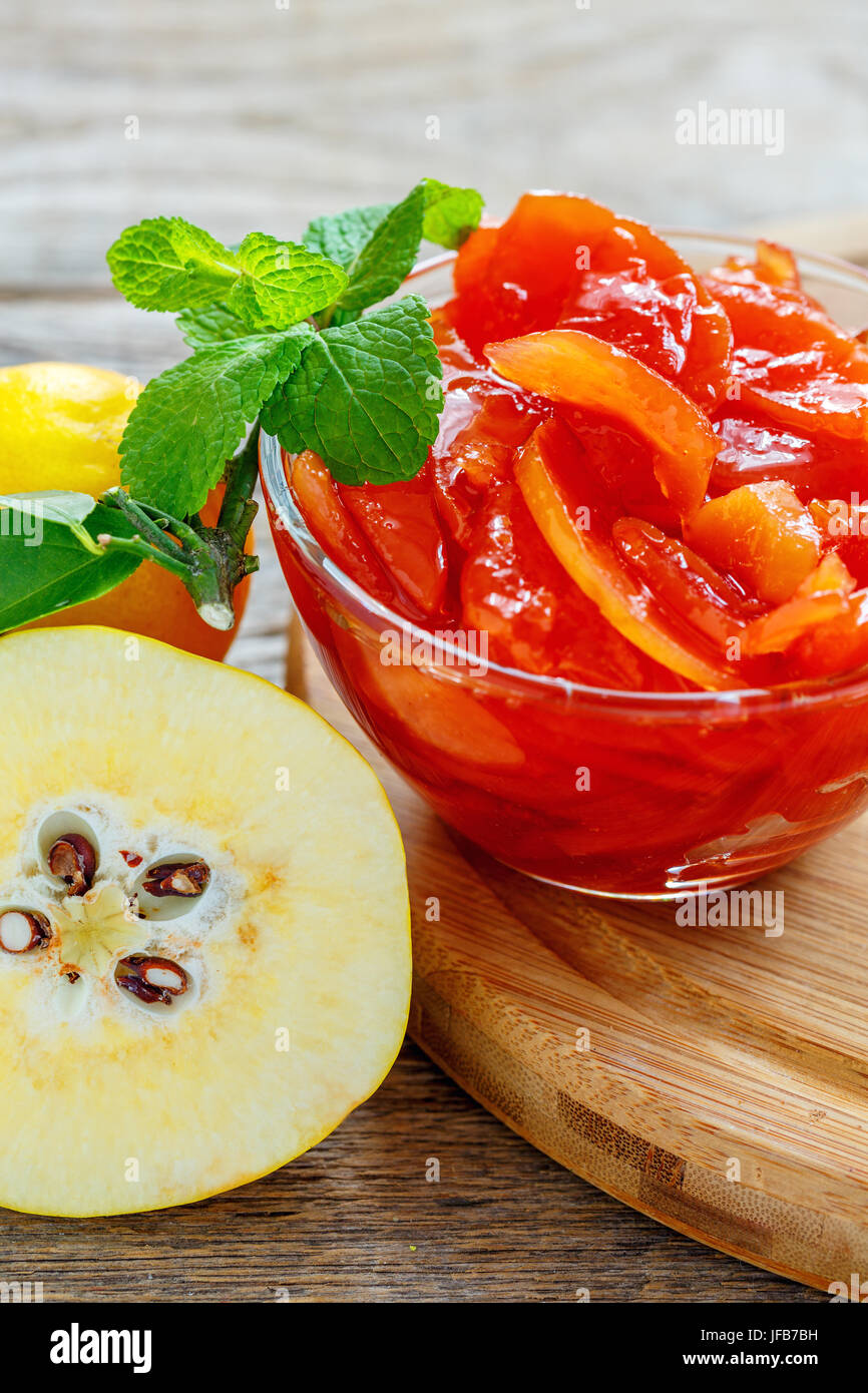 Bowl with homemade jam closeup. Stock Photo